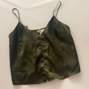 Olive green silk top